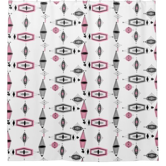 Atomic Roze & Grey Pattern Shower Curtain Douchegordijn (Voorkant)