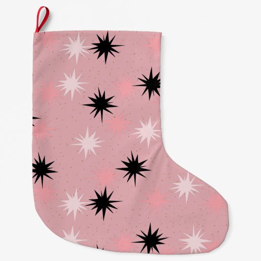Atomic Roze Starbursts kerst Stocking Grote Kerstsok (Voorkant)