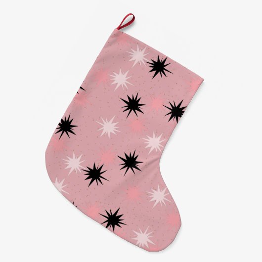 Atomic Roze Starbursts kerst Stocking Grote Kerstsok (Voorkant (Hangend))