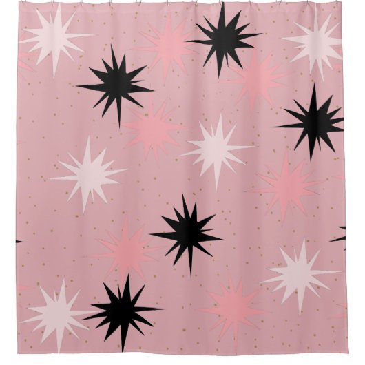 Atomic Roze Starbursts Shower Curtain Douchegordijn (Voorkant)