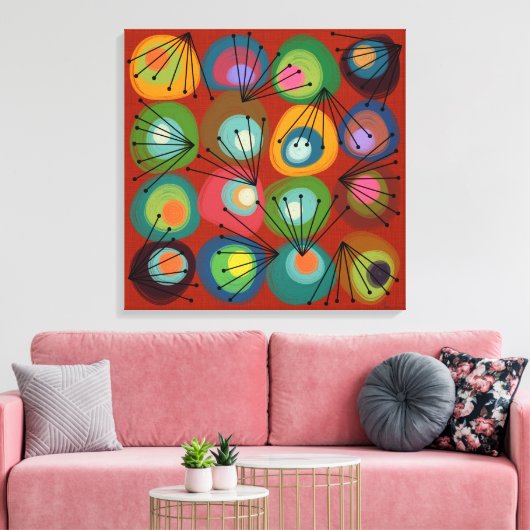 Atomic Shapes Painted Circles Oranje MCM Canvas Afdruk (Insitu (Woonkamer))