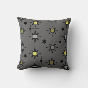 Atomic Sky Starbursts Dark Grey Yellow Kussen