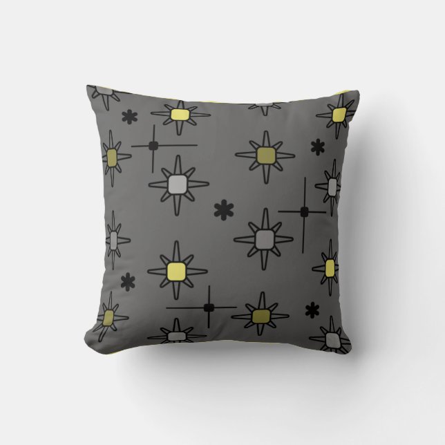 Atomic Sky Starbursts Dark Grey Yellow Kussen (Voorkant)