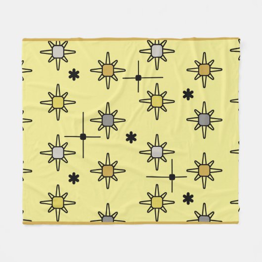 Atomic Sky Starbursts Yellow Grey Fleece Deken (Voorkant (Horizontaal))