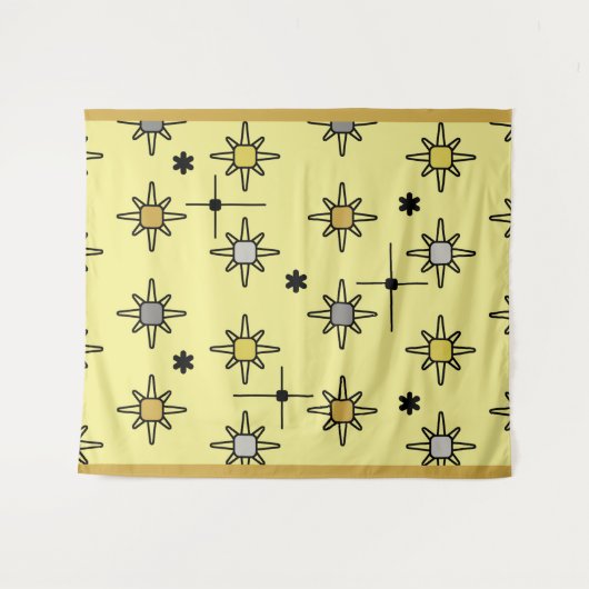Atomic Sky Starbursts Yellow Grey Wandkleed (Voorkant (horizontaal))