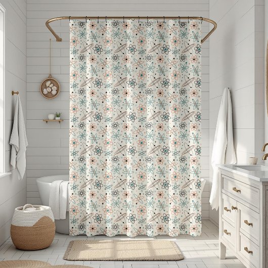 Atomic Space Retro Starburst Mid Century-patroon Douchegordijn