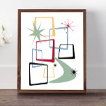 Atomic Squares Sterren en Boomerang Mid Century Poster<br><div class="desc">Voeg die plons plezier en kleur toe aan je wand met dit fantastische atoomtijdperk midden-eeuws modern poster! Dit ontwerp heeft abstracte vierkanten,  sterrenbeelden en een boemerang in de kleuren rood,  groen,  blauw,  geel en zwart... zo funky!</div>