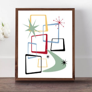 Atomic Squares Sterren en Boomerang Mid Century Poster