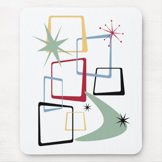 Atomic Squares Sterren en Boomerang Midden-eeuw Muismat (Voorkant)