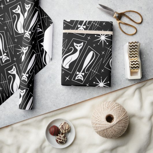 Atomic Star Cat MidCentury Moderne Kerstmis MCM Cadeaupapier (Crafts)