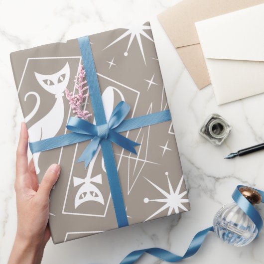 Atomic Star Cat MidCentury Moderne Kerstmis MCM Cadeaupapier (Geschenken)