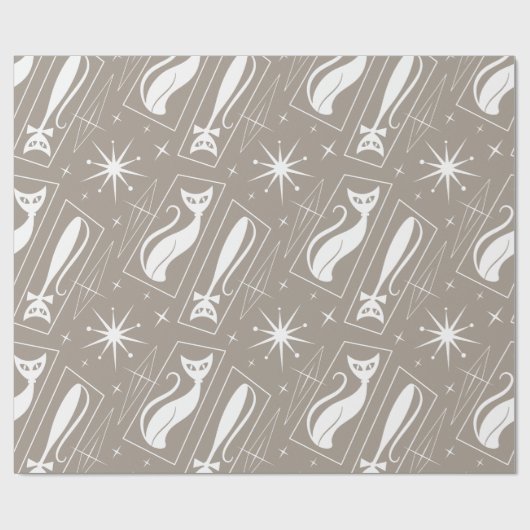 Atomic Star Cat MidCentury Moderne Kerstmis MCM Cadeaupapier (Vlak)