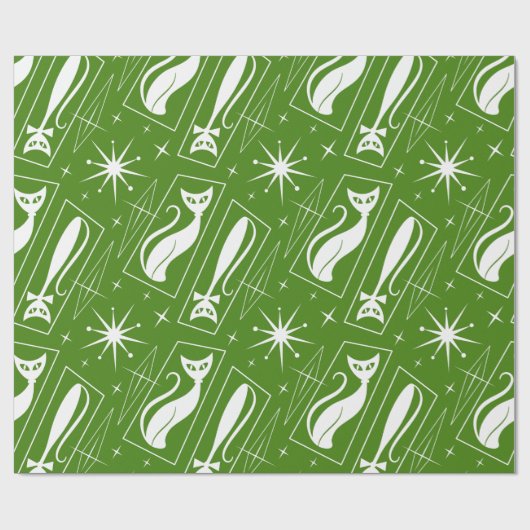 Atomic Star Cat MidCentury Moderne Kerstmis MCM Cadeaupapier (Vlak)