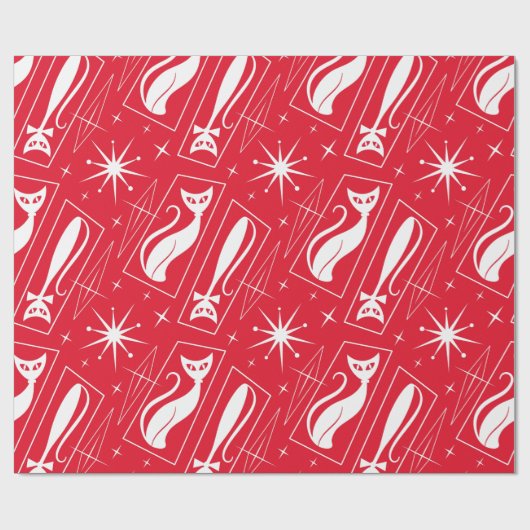Atomic Star Cat MidCentury Moderne Kerstmis MCM Cadeaupapier (Vlak)