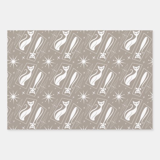 Atomic Star Cat MidCentury Moderne Kerstmis MCM Inpakpapier Vel (Voorkant 3)