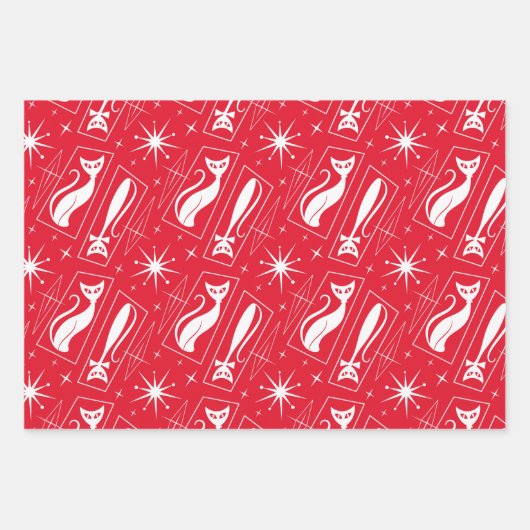 Atomic Star Cat MidCentury Moderne Kerstmis MCM Inpakpapier Vel (Voorkant 2)