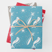 Atomic Star Cat MidCentury Moderne Kerstmis MCM Inpakpapier Vel (In situ)