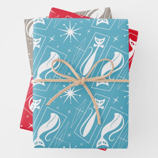 Atomic Star Cat MidCentury Moderne Kerstmis MCM Inpakpapier Vel (In situ)