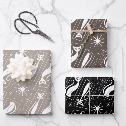 Atomic Star Cat MidCentury Moderne Kerstmis MCM Inpakpapier Vel (Voorkant)