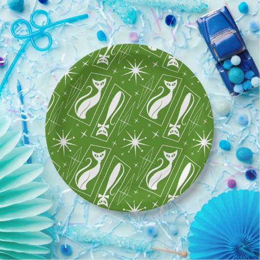 Atomic Star Cat MidCentury Moderne Kerstmis MCM Papieren Bordje (Feest)