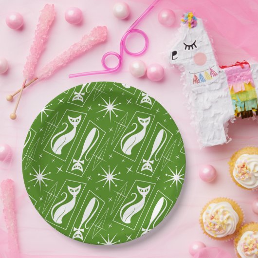 Atomic Star Cat MidCentury Moderne Kerstmis MCM Papieren Bordje (Feest)