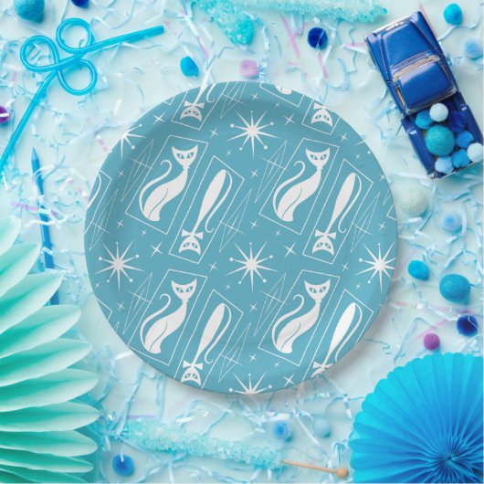 Atomic Star Cat MidCentury Moderne Kerstmis MCM Papieren Bordje (Feest)