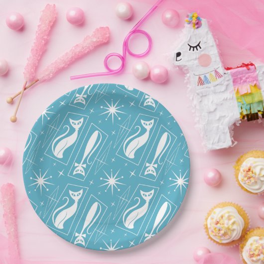 Atomic Star Cat MidCentury Moderne Kerstmis MCM Papieren Bordje (Feest)
