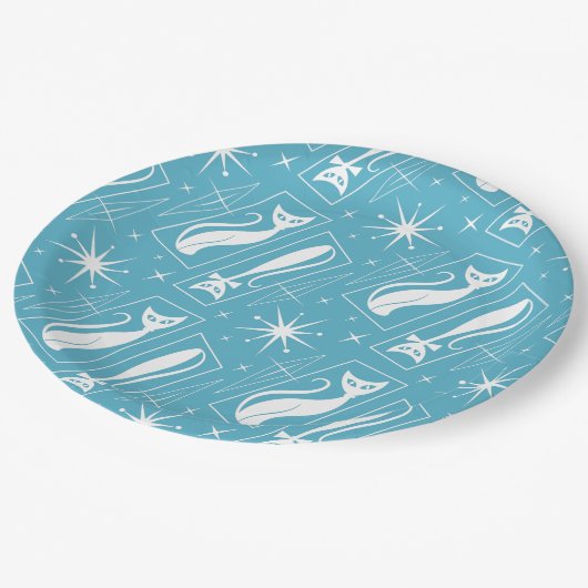 Atomic Star Cat MidCentury Moderne Kerstmis MCM Papieren Bordje (Gekanteld)