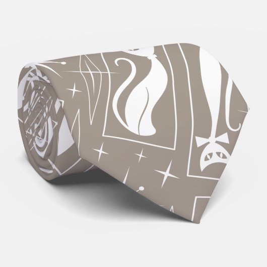 Atomic Star Cat MidCentury Moderne Kerstmis MCM Stropdas (Opgerold)