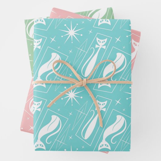 Atomic Star Cat MidCentury Moderne kerstpasta Inpakpapier Vel (In situ)
