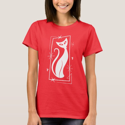 Atomic Star Kerstkat MidCentury Modern MCM T-shirt (Voorkant)