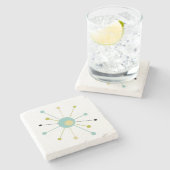 Atomic Starburst Aqua Blauw Geel Mid Mod Stenen Onderzetter (Zijkant)