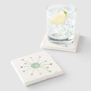 Atomic Starburst Aqua Blauw Geel Mid Mod Stenen Onderzetter