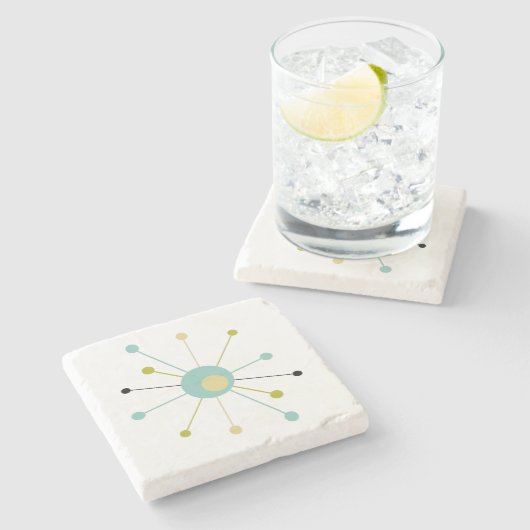 Atomic Starburst Aqua Blauw Geel Mid Mod Stenen Onderzetter (Zijkant)
