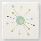 Atomic Starburst Aqua Blauw Geel Mid Mod Stenen Onderzetter (Voorkant)