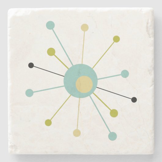 Atomic Starburst Aqua Blauw Geel Mid Mod Stenen Onderzetter (Voorkant)