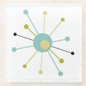 Atomic Starburst Blauw Groen Geel Midden-eeuw Glazen Onderzetter (Voorkant)