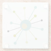 Atomic Starburst Blauw Groen Geel Midden-eeuw Glazen Onderzetter (Achterkant)