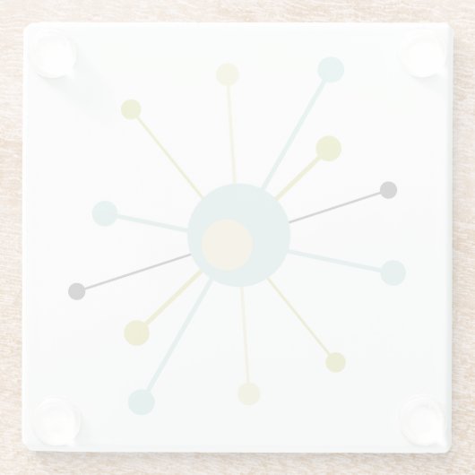 Atomic Starburst Blauw Groen Geel Midden-eeuw Glazen Onderzetter (Achterkant)