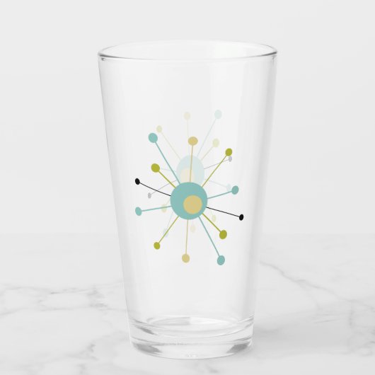 Atomic Starburst Blue Yellow Green Mid Century Glas (Achterkant)