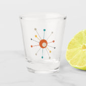Atomic Starburst Dark Oranje Blauwgroen midden eeu Shot Glas (Voorkant)