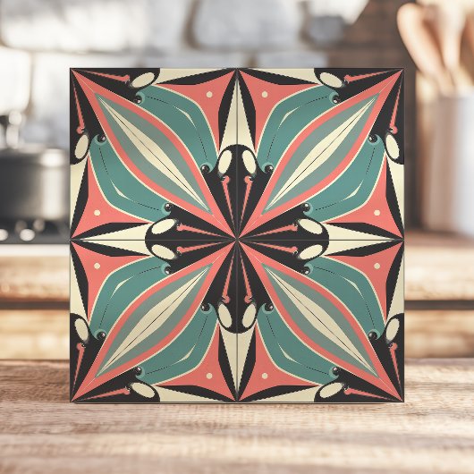 Atomic Starburst Design in Turquoise en Coral Tegeltje