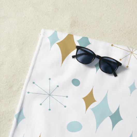 Atomic Starburst Mid Century Modern Aqua Gold Strandlaken (In situ)