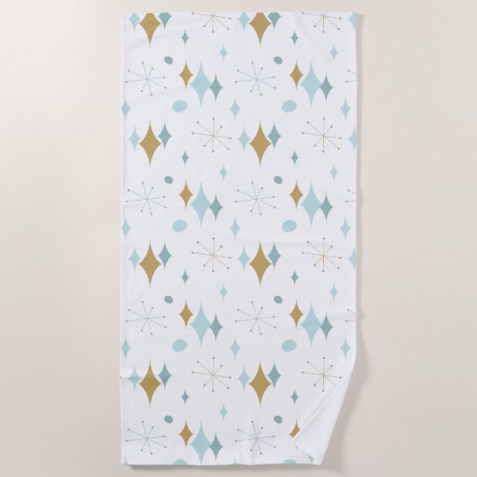 Atomic Starburst Mid Century Modern Aqua Gold Strandlaken (Voorkant)