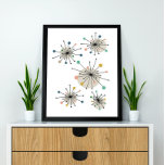 Atomic Starburst Mid Century Modern gestileerd Poster<br><div class="desc">Deze moderne middeleeuwse illustratie is uitgerust met een schietstoel in de kleuren van turkooisblauw,  oranje,  tan,  groen,  blauw en zwart. Dit zal een geweldige aanvulling zijn op je retro home decor!</div>