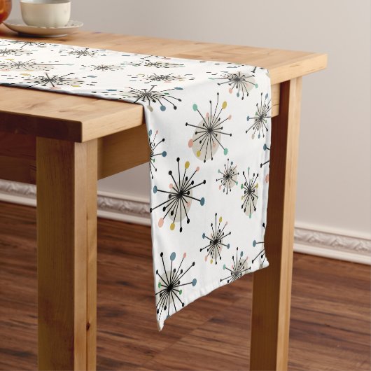 Atomic Starburst Mid Century Modern Retro Patroon Korte Tafelloper (Voorbeeld)
