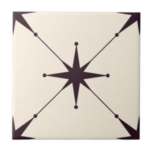 Atomic Starburst Mid Century Modern zwart Tegeltje