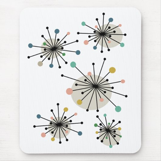 Atomic Starburst midden in de eeuw Modern Muismat (Voorkant)