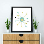 Atomic Starburst midden in de eeuw Modern Poster<br><div class="desc">Dit kleurrijke moderne poster uit het midden van de eeuw kenmerkt een atomaire sterrenburst in turkooisblauw,  avocado-groen,  crème en zwart. Zo leuk!</div>