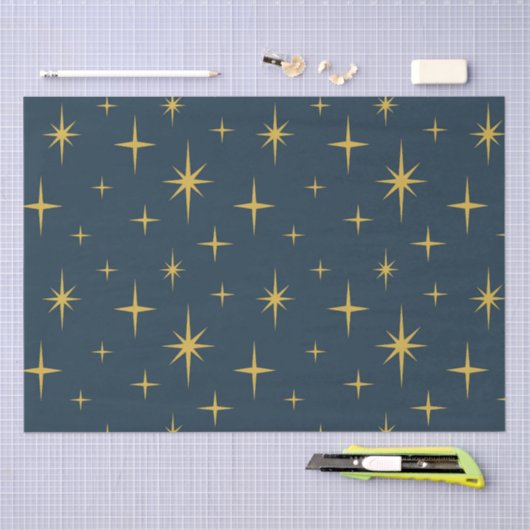 Atomic Starburst Navy, Mosterd Tissuepapier (Craft)